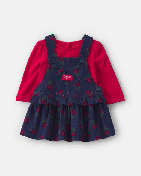 Baby Girl 2-Piece Floral Corduroy Long-Sleeve Dress Set - Navy Blue