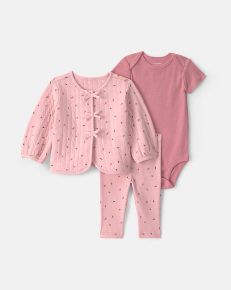 baby girl 3-piece leaves layering set - pink