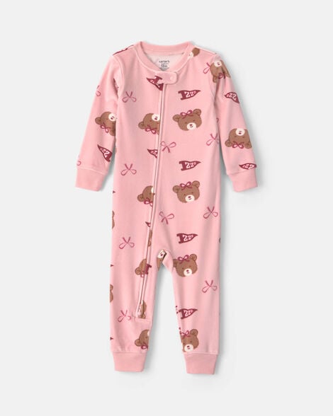 toddler girl 1-piece bears & bows dreamplush snug fit pajama - pink