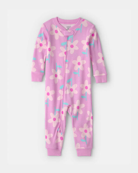 toddler girl floral 100% cotton snug fit 1-piece pajama - pink