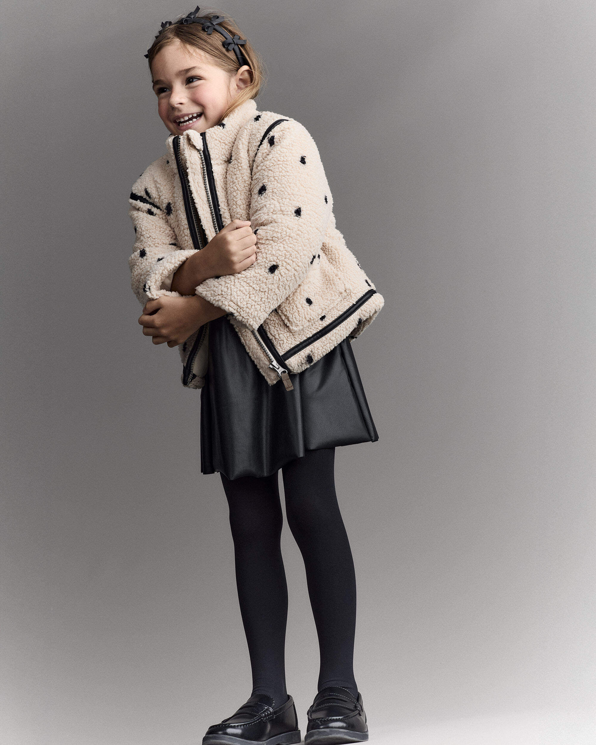 Otter Avenue Toddler Girl Polka Dot Sherpa Jacket 12M IvoryBlack 25$