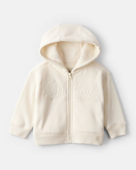Baby Girl Hooded Zip-Up Jacket - Cream