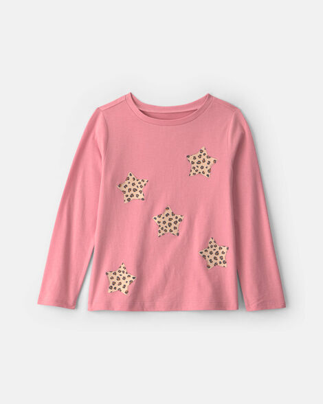 girls cheetah star long-sleeve graphic tee - pink