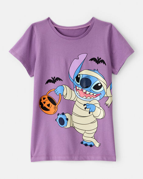 girls glow-in-the-dark halloween disney© lilo & stitch mummy short-sleeve graphic tee - purple