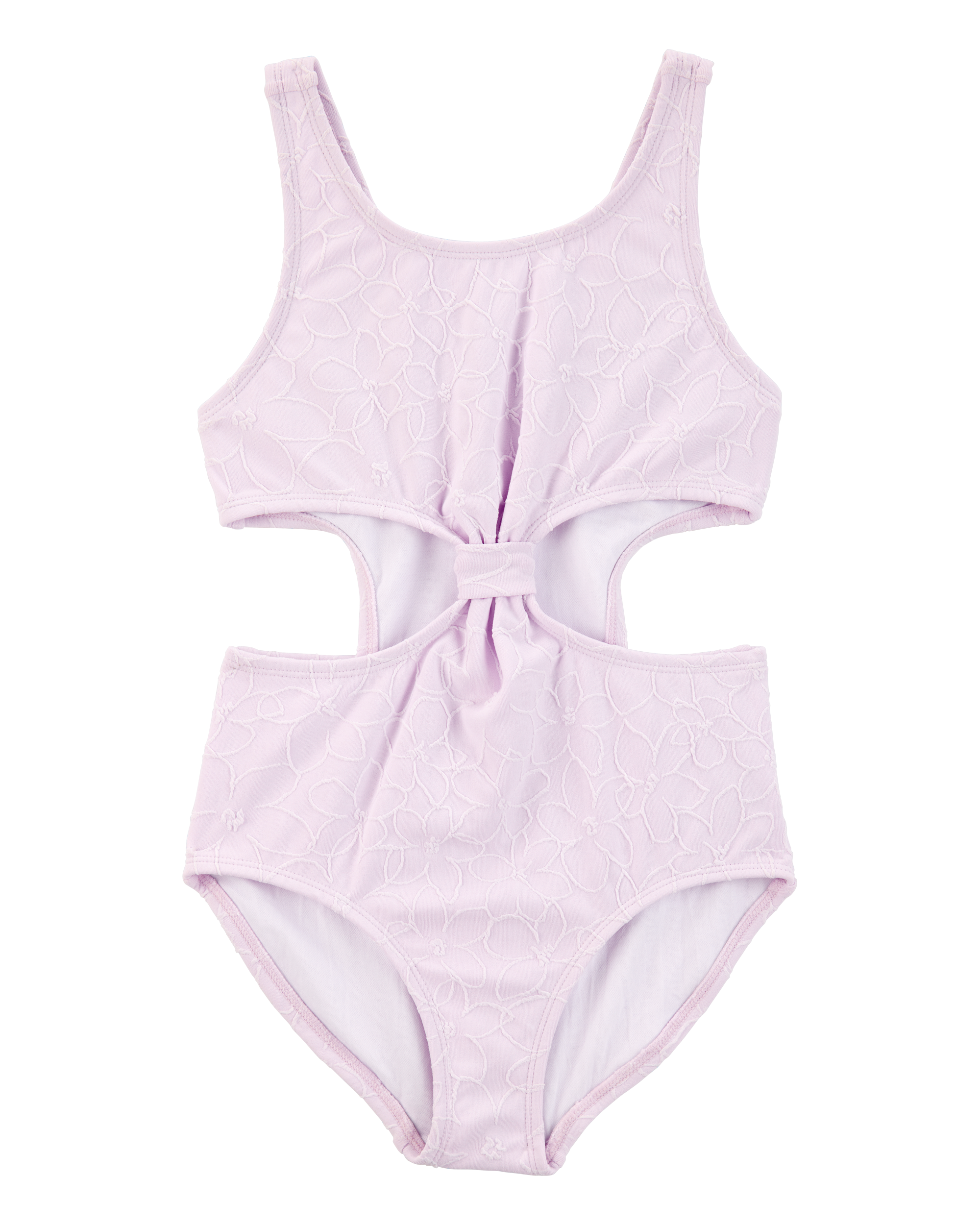 Girls 1-Piece Ribbed Cut-Out Swimsuit - Purple