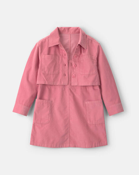 girls 2-piece corduroy long-sleeve jacket & dress set - pink