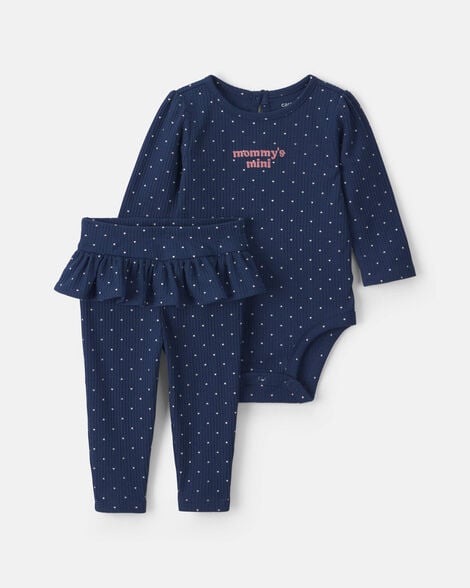 baby girl 2-piece 'mommy's mini' long-sleeve bodysuit & pant set - navy blue