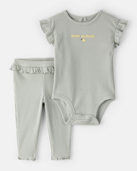 baby girl 'main squeeze' bodysuit & pant set - green