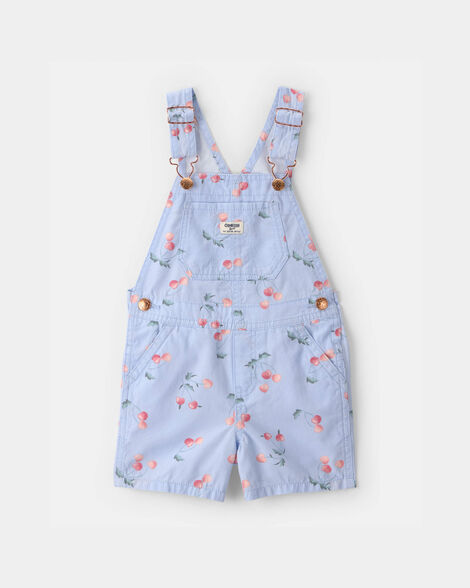 Toddler Girl Cherry Canvas Shortall - Blue