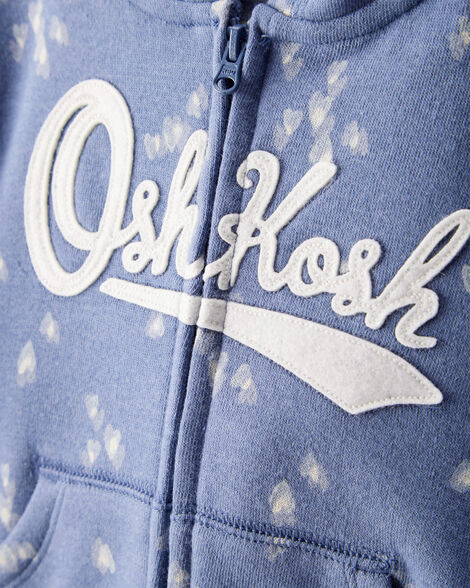 Product image 2 of Baby Heart Print OshKosh French Terry Logo Zip Jacket - Blue