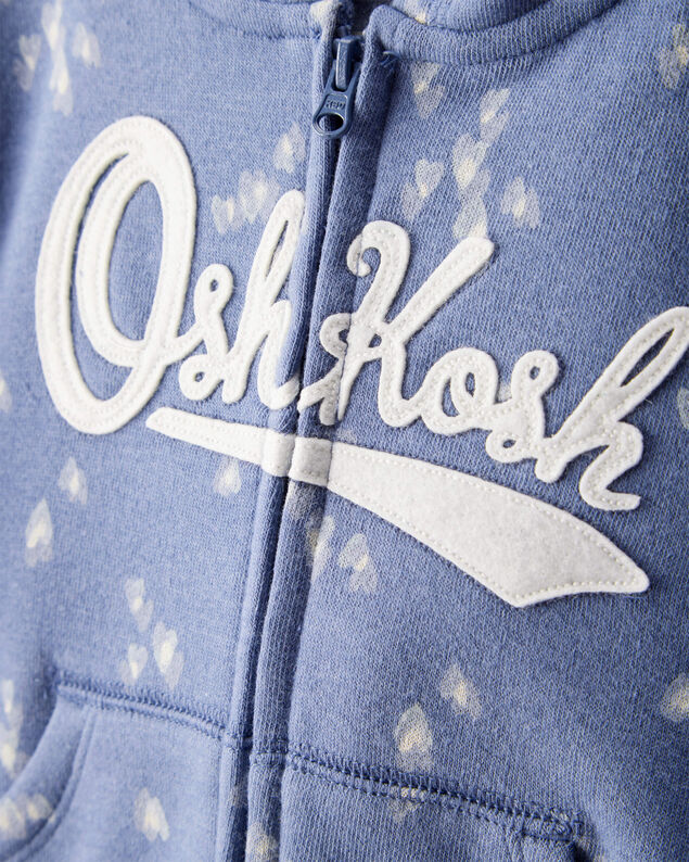 Product image 2 of Baby Heart Print OshKosh French Terry Logo Zip Jacket - Blue