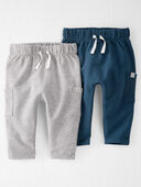 Heather Grey, Deep Teal - Baby 2-Pack Organic Cotton Pants in Heather Grey & Deep Teal, Selected