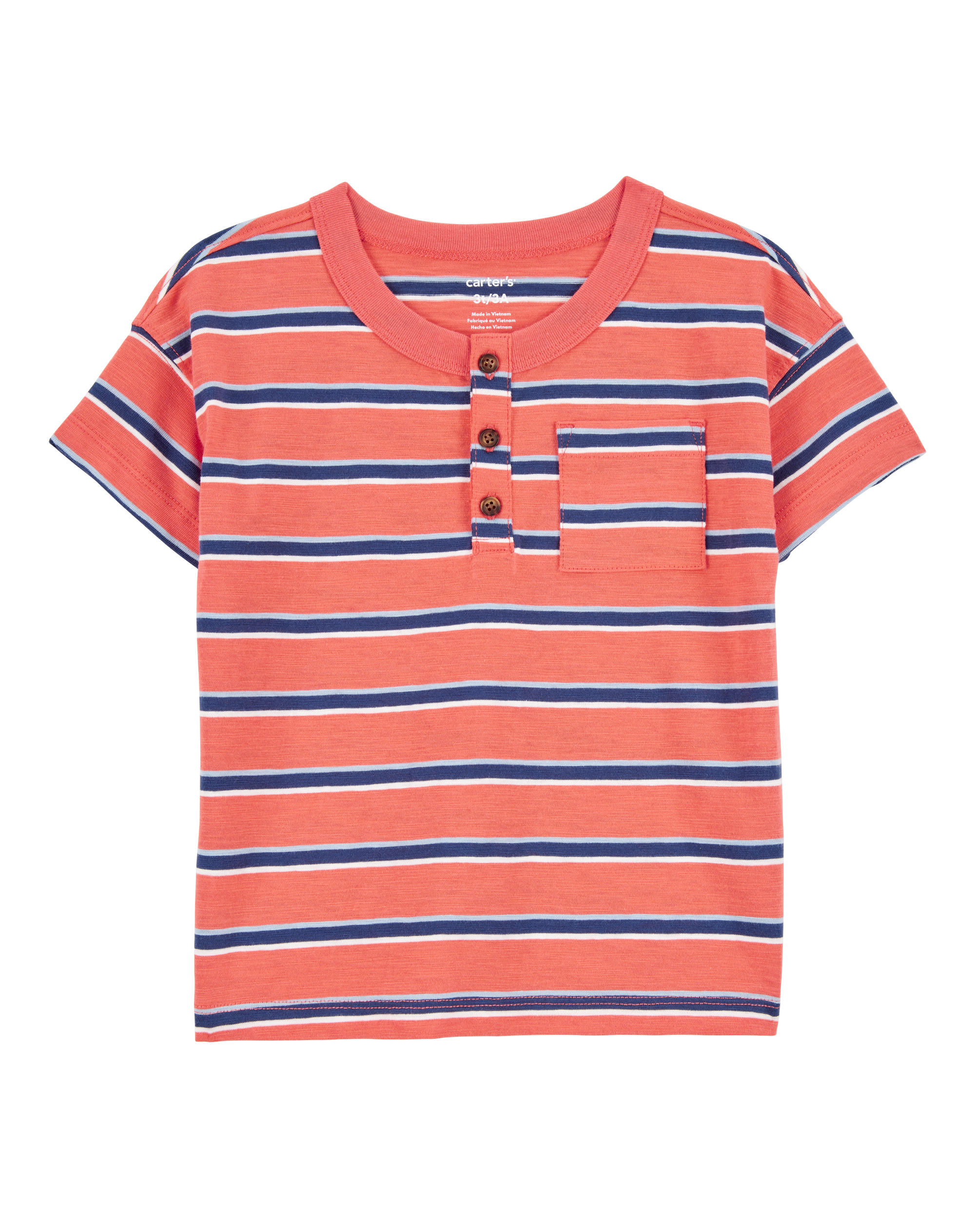 Toddler Striped Cotton Short-Sleeve Henley - Orange