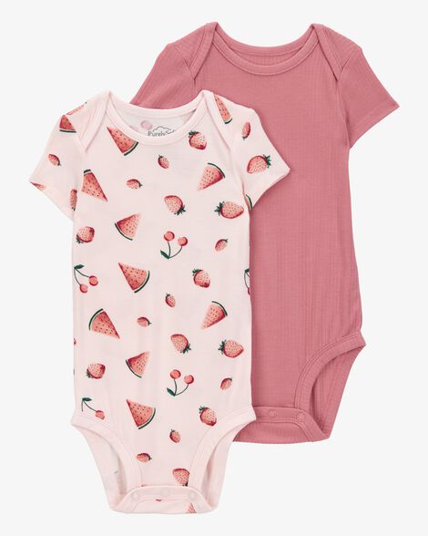 Product image 1 of Baby 2-Pack Short-Sleeve PurelySoft Bodysuits - Pink