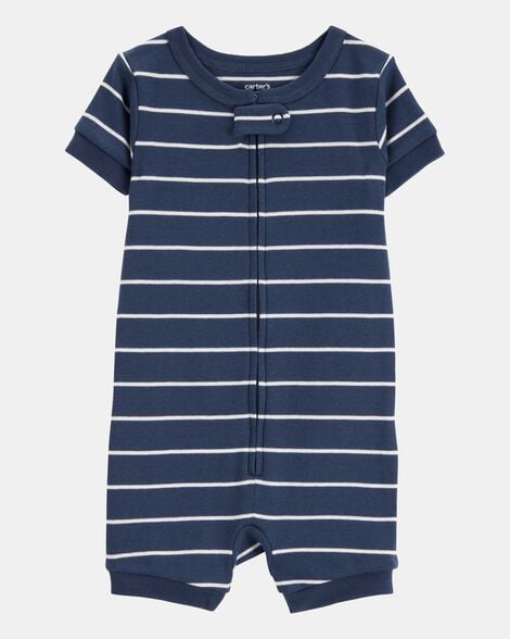 toddler boy striped snug fit cotton 1-piece pajamas - navy