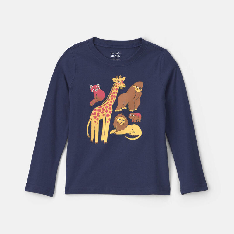 Toddler Boy Safari Animals Long-Sleeve Graphic Tee - Navy Blue