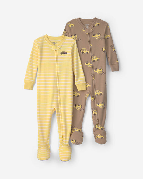 toddler boy 2-pack car 100% cotton snug fit 1-piece pajama - yellow/brown