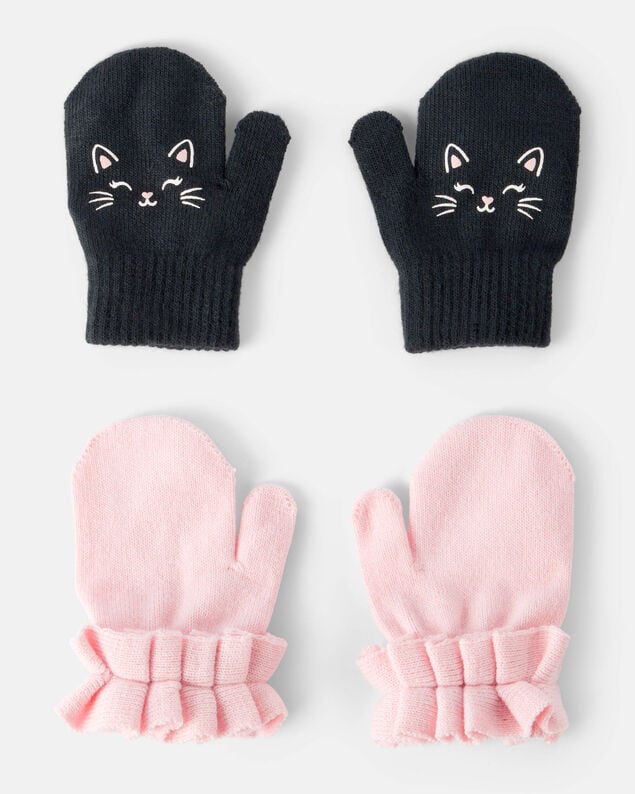 Product image 1 of Toddler Girl 2-Pack Cat Ruffled Winter Mittens - Pink/Black