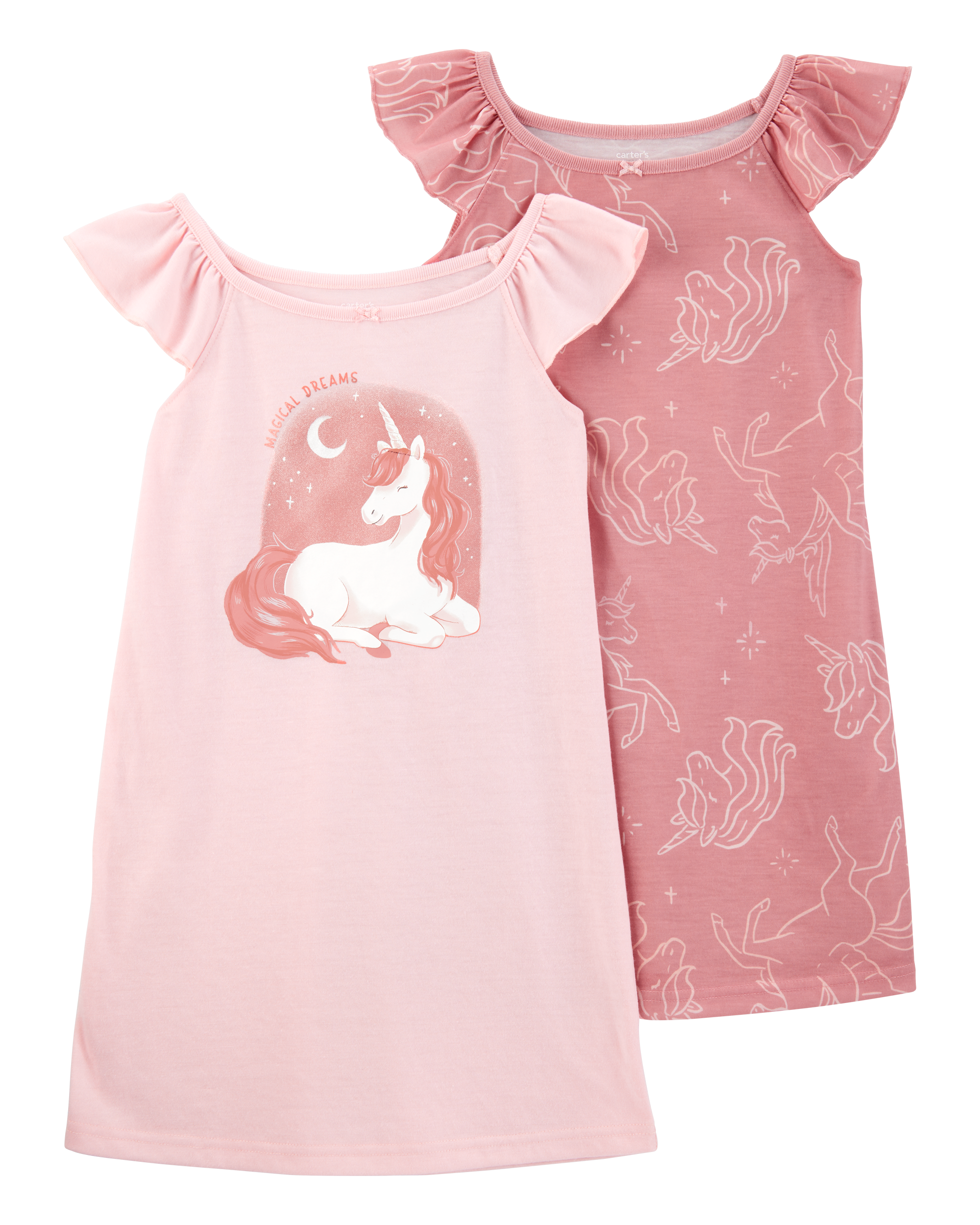 Girls 2-Pack Unicorn Nightgowns - Pink