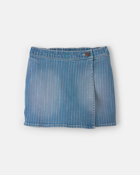 Girls Rainbow Stripe Denim Wrap Skort - Medium Wash