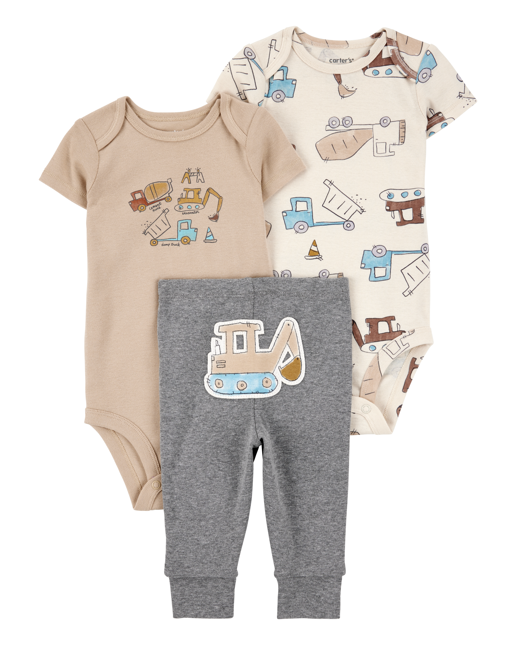 Baby Boy 3-Piece Construction Little Character Set® - White/Tan/Grey