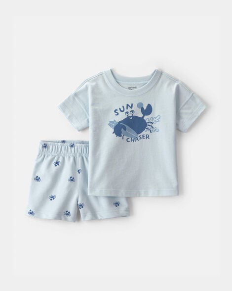 baby boy 2-piece crab short-sleeve top & short set - blue