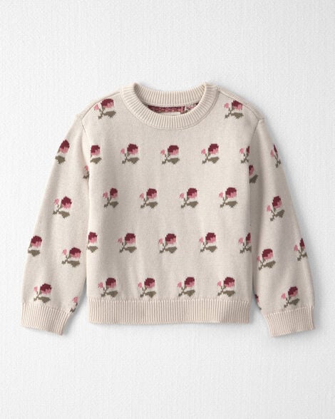 Toddler Girl Organic Cotton Sweater Knit Pullover in Wildflower Maize