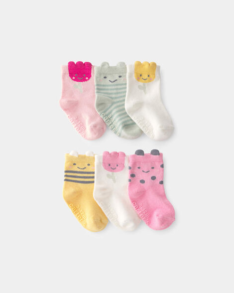 baby girl 6-pack floral critter socks - pink/yellow