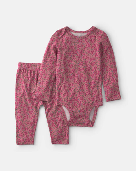 baby girl 2-piece floral purelysoft™ long-sleeve bodysuit & pant set - pink