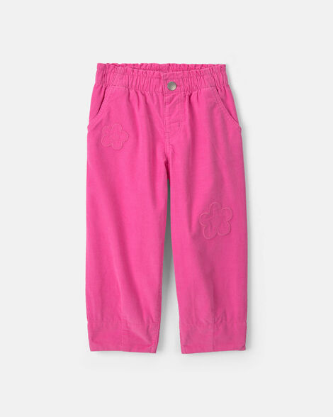 flower corduroy pull-on pants - pink