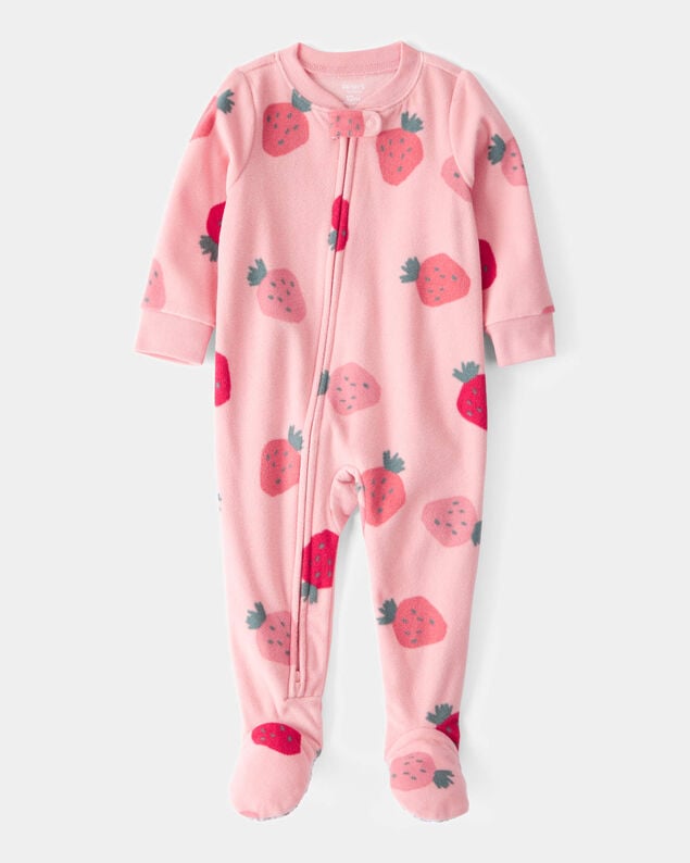 Product image 1 of Toddler 1-Piece Strawberry Fleece Footie Pajamas - Pink