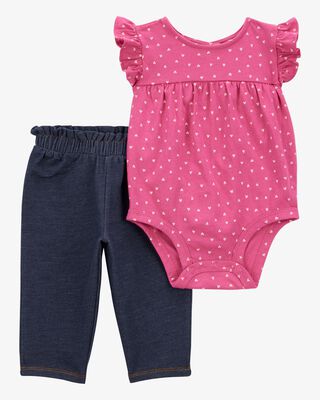 Product image 1 of Baby 2-Piece Heart Flutter-Sleeve Bodysuit Pant Set