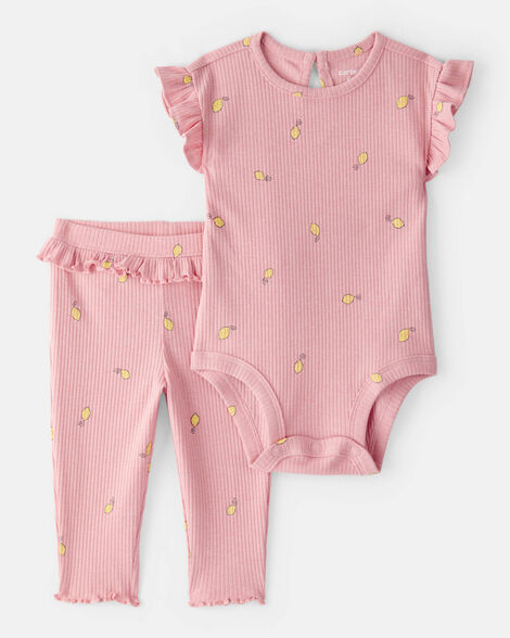 baby girl lemon bodysuit & pant set - pink