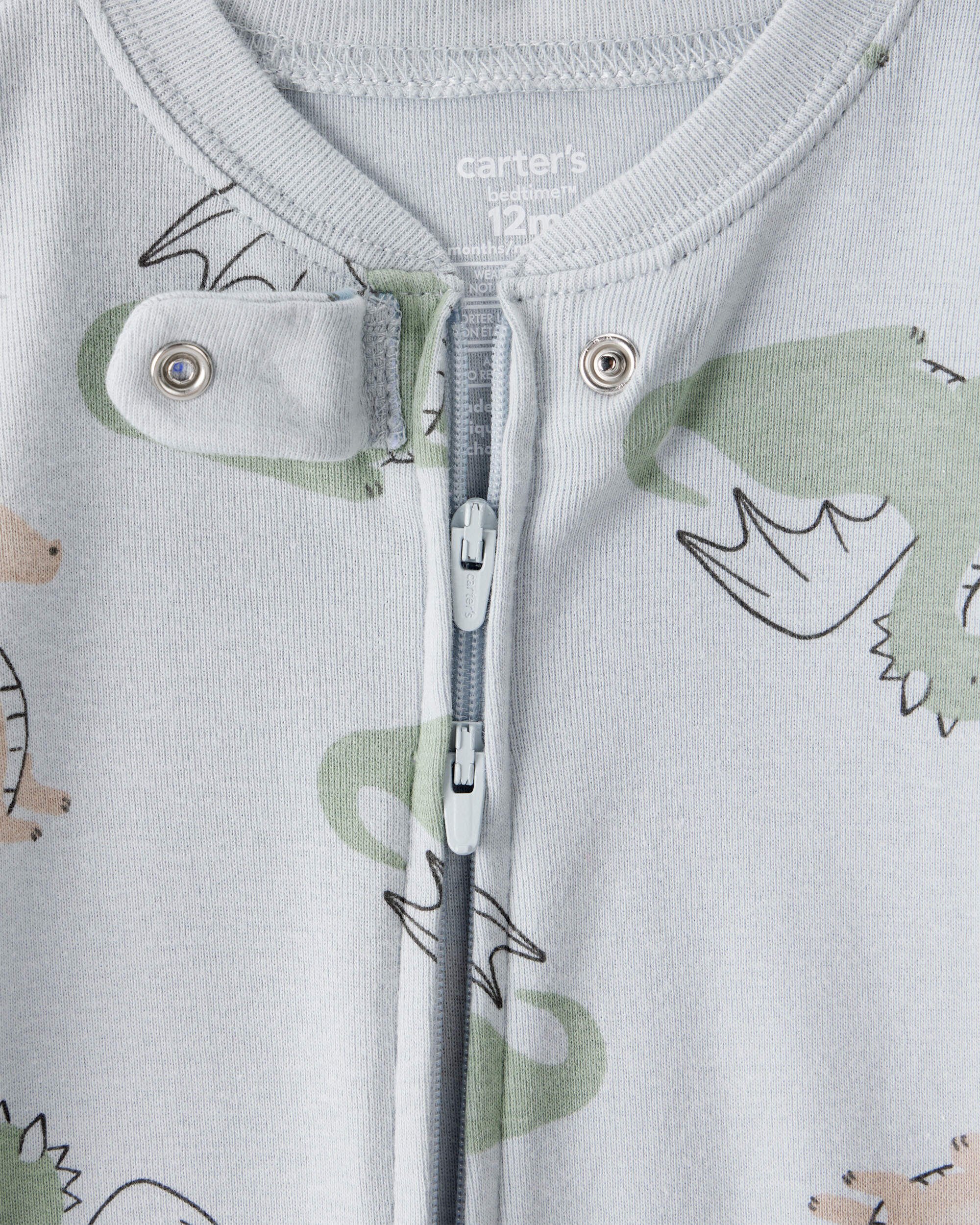 Baby Boy Dragon 100% Cotton Long-Sleeve 2-Way Zip 1-Piece Pajamas