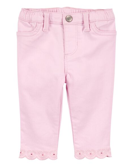 Baby Woven Embroidered Hem Pants - Pink