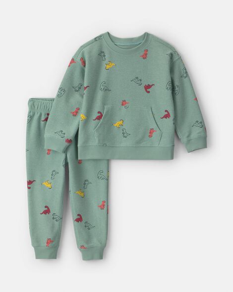 toddler boy 2-piece dinosaur french terry sweatshirt & pant set - green