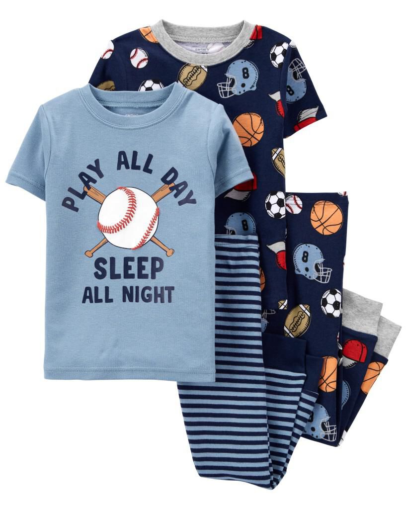 4-Piece Baseball 100% Snug Fit Cotton PJs