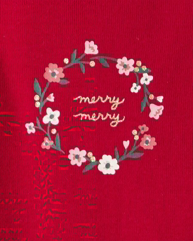 Product image 2 of Baby Girl 3-Piece Floral Merry Cotton Bodysuits & Pant Set - White/Red