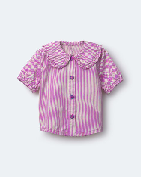 Toddler Girl Peter Pan Collar Top in Stripes - Pink