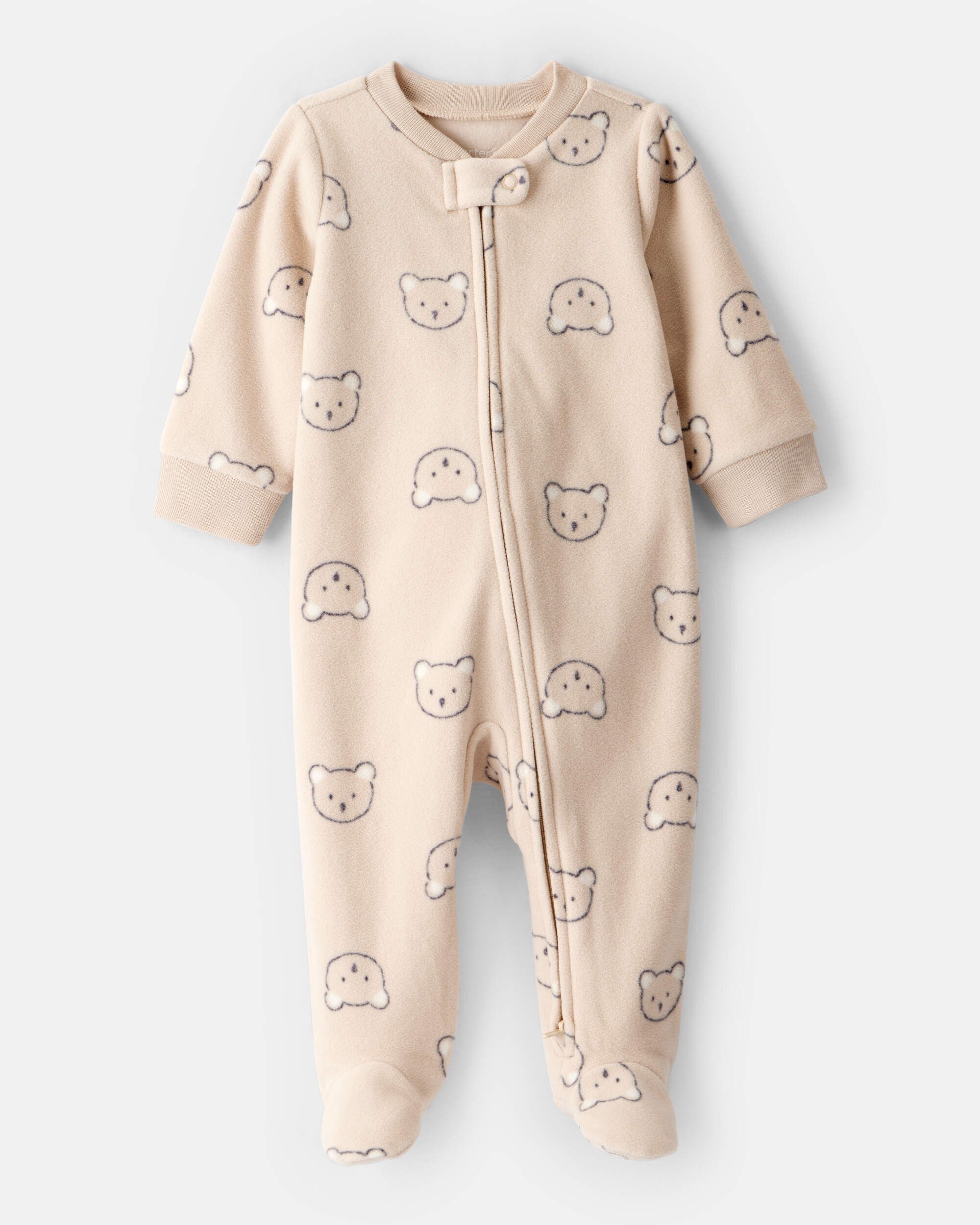 Baby Boy Bear DreamPlush Snug Fit 2-Way Zip Sleep & Play Pajamas - Khaki