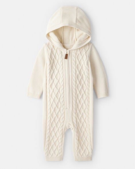 baby boy long-sleeve cableknit jumpsuit - cream