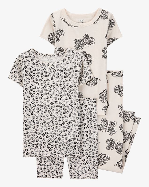 Product image 1 of Kid 4-Piece Butterfly 100% Snug Fit Cotton Pajamas - Black/White