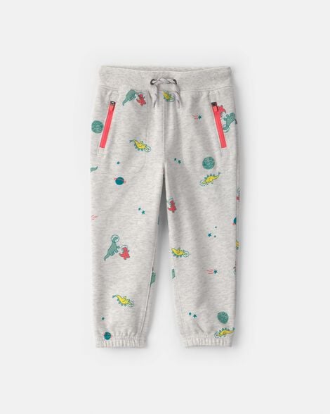 toddler boy space dino french terry joggers - grey