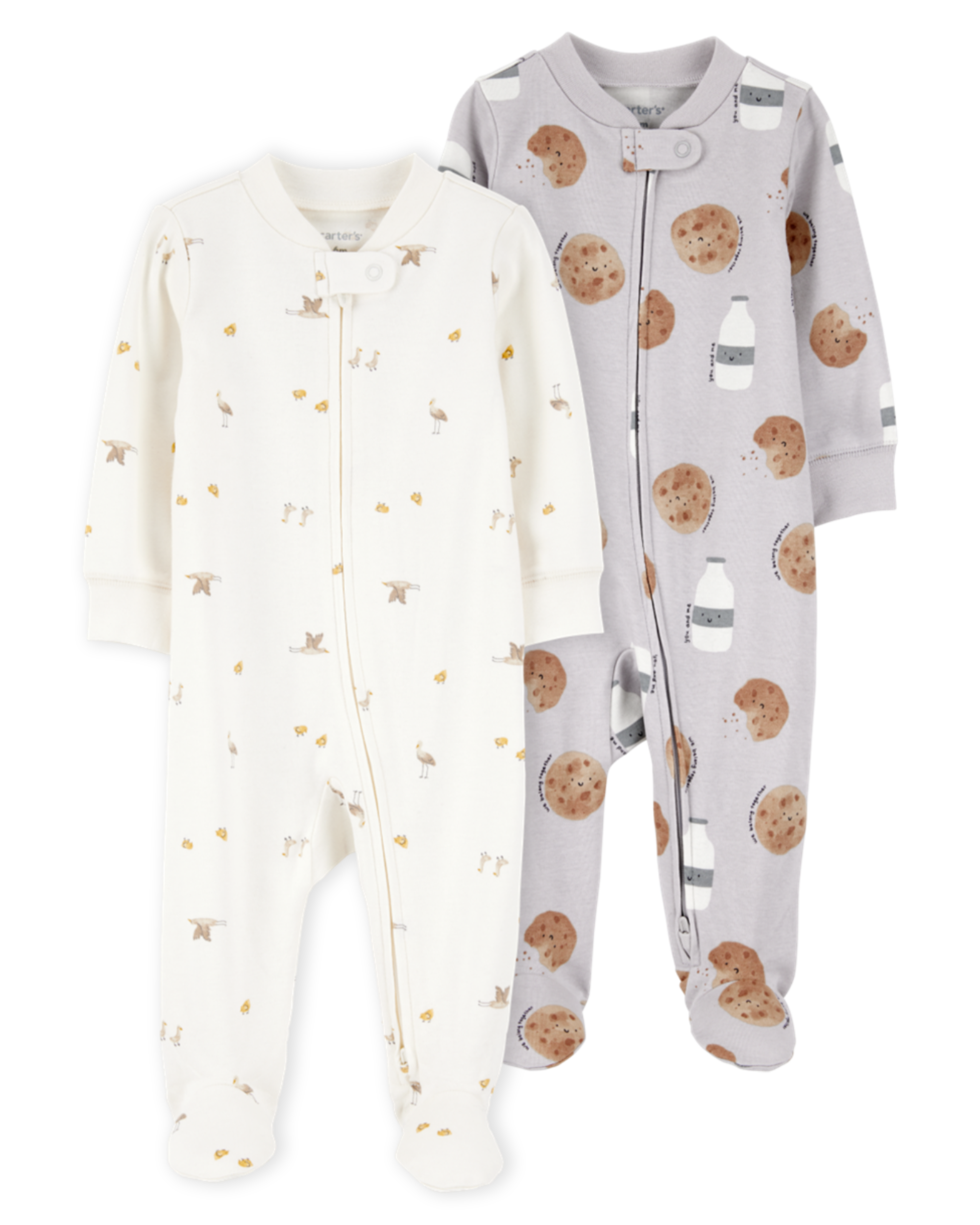 Baby 2-Pack  Cotton 2-Way Zip Sleep & Play Pajamas - Grey/Ivory