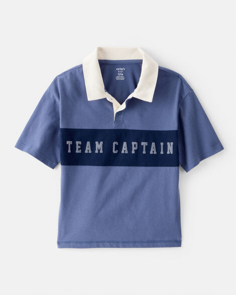 boys team captain cotton short-sleeve uniform polo shirt - blue