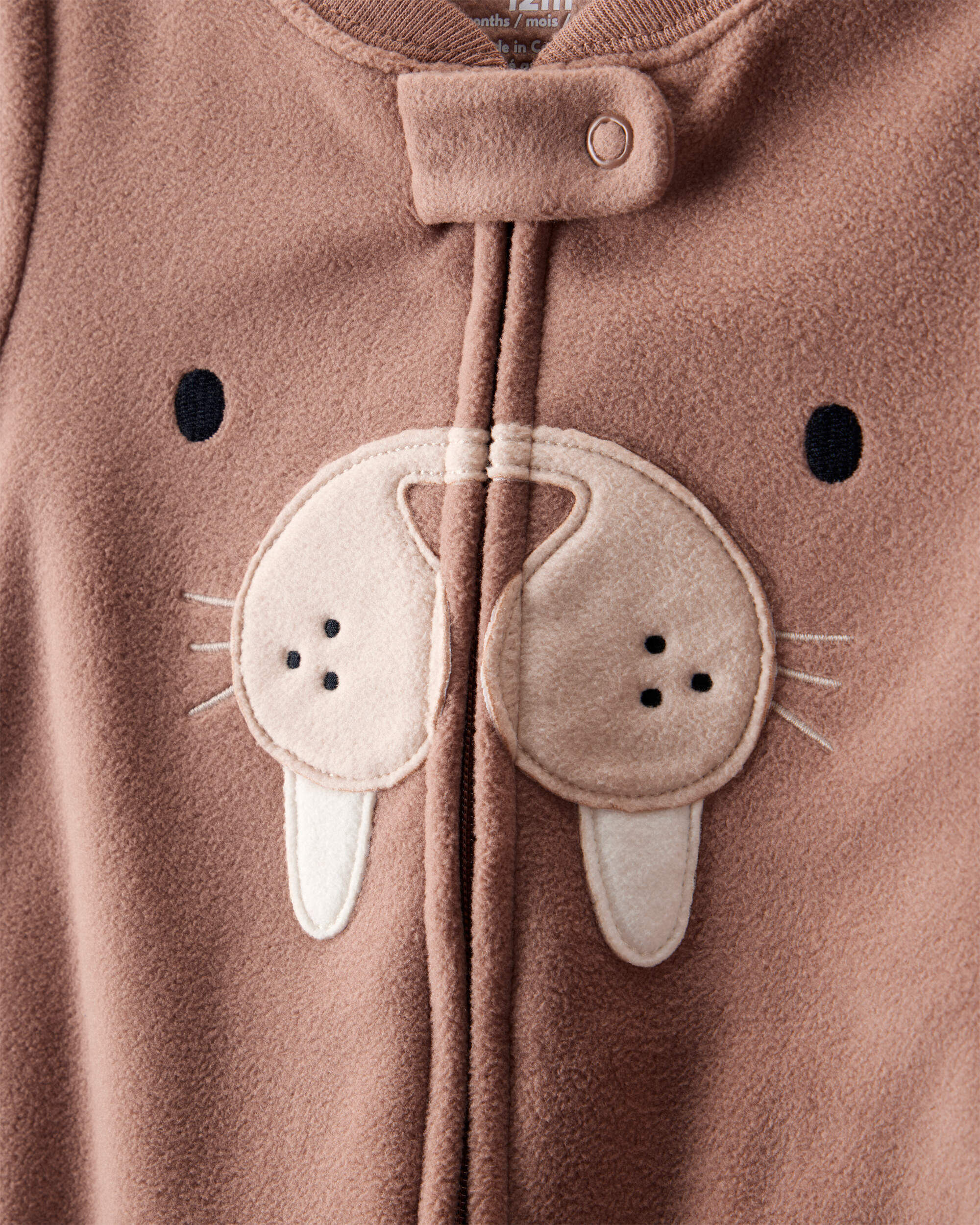 Toddler Boy Walrus Loose Fit Long-Sleeve 2-Way Zip 1-Piece Pajamas - Brown
