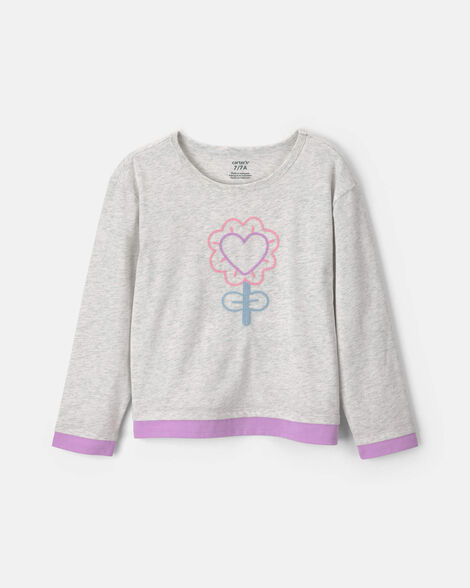 girls heart flower long-sleeve top - grey