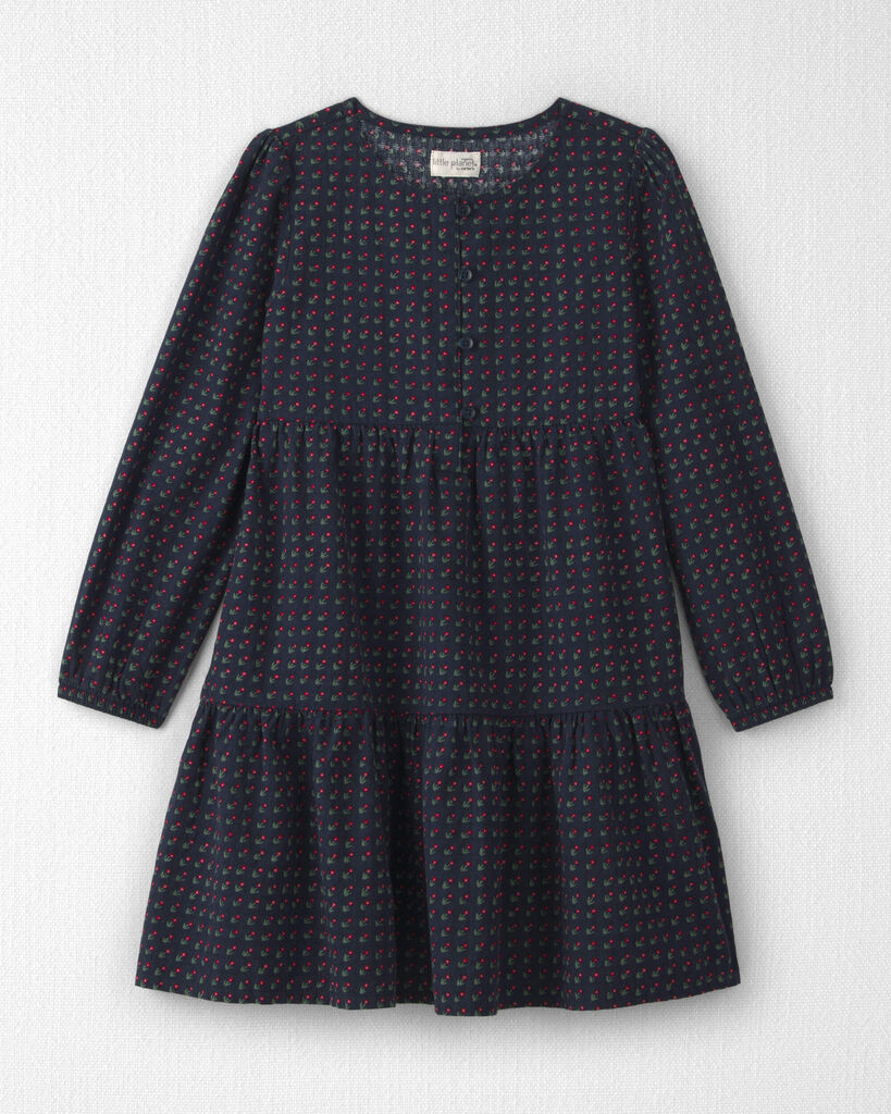 Little Planet Girls Organic Cotton Dobby Dress in Navy Floral 6 Navy Blue