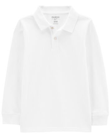 Kid White Long-Sleeve Piqué Polo Shirt