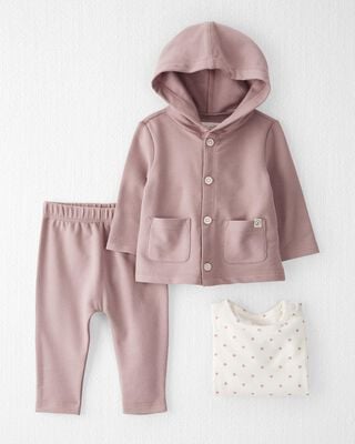 Product image 1 of Baby Organic Mauve 3-Piece Polka Dot Playwear Set